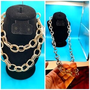 Liz Claiborne Long Silver Chunky Double Link Necklace!